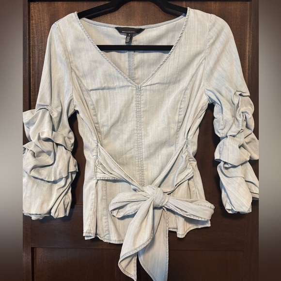 White House Black Market Drama Sleeve Denim Blouse - Picture 2 of 3